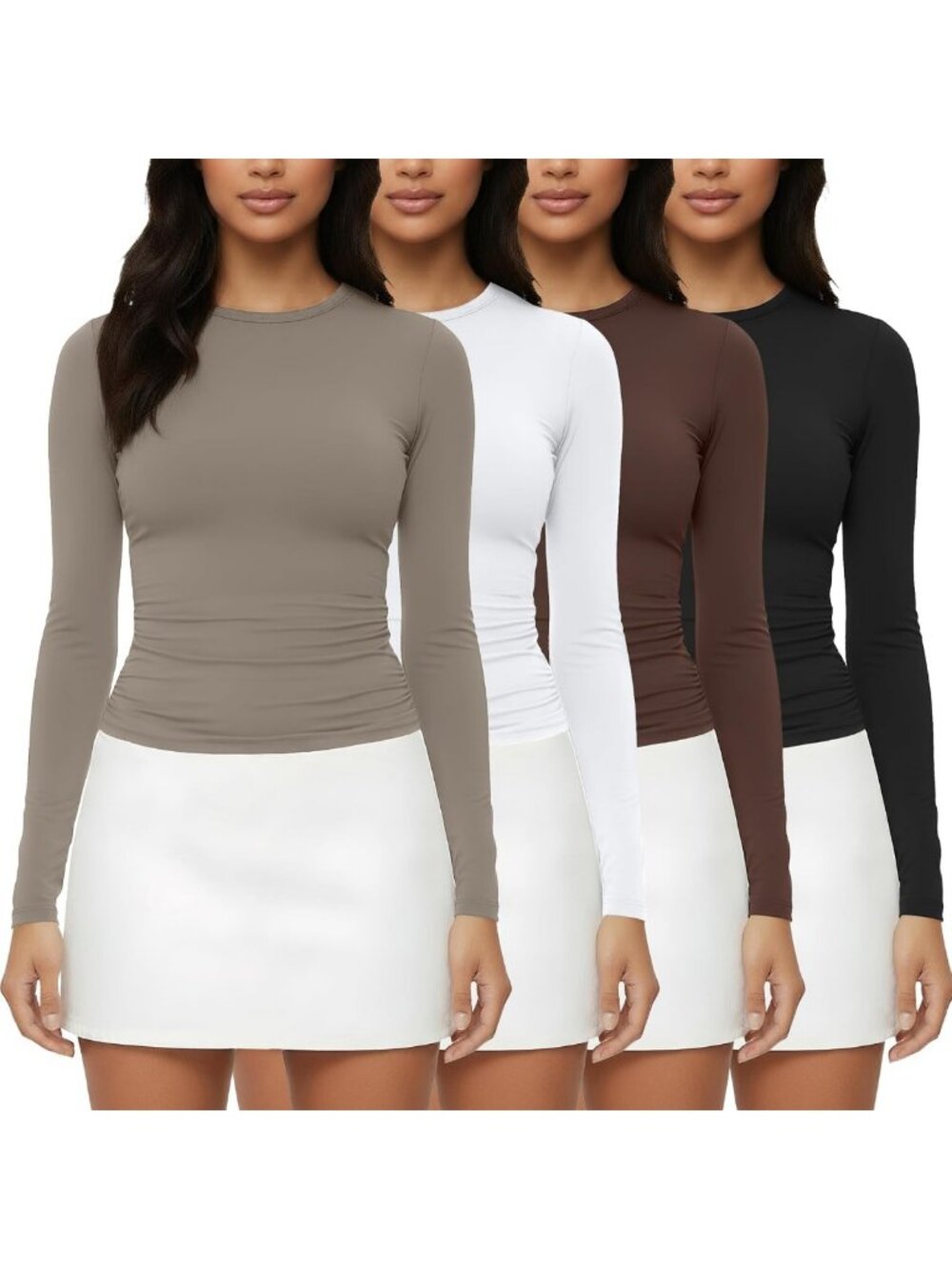 4 Pack Women's Long Sleeve Crop Tops - Slim Fit Basic Tees for Everyday Wear